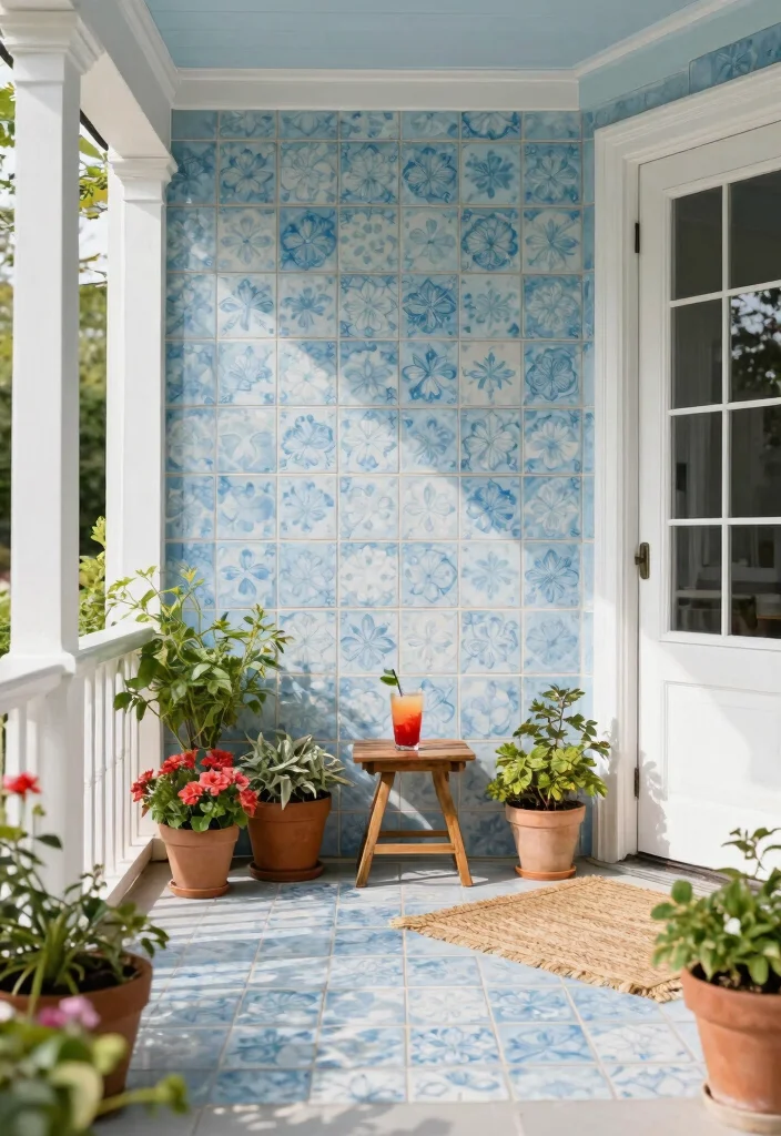 12 Front Porch Tile Ideas That Handle Weather and Foot Traffic - 1. Cool Ceramic Tiles for a Classic Coastal Look 1