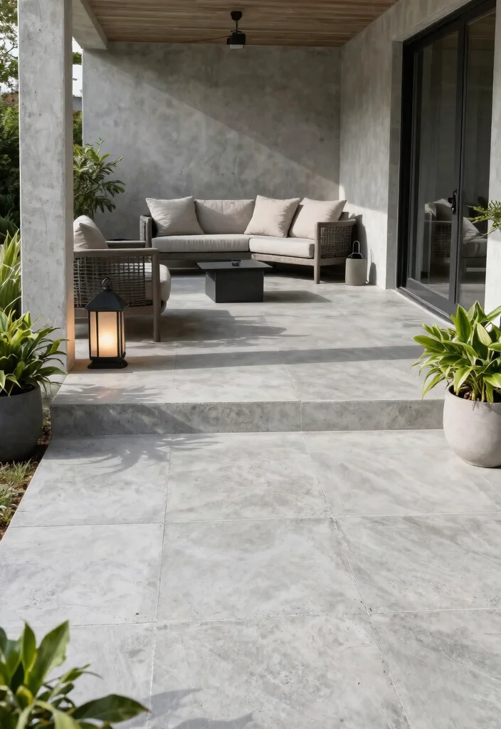12 Front Porch Tile Ideas That Handle Weather and Foot Traffic - 10. Concrete Tiles for an Industrial Touch 1