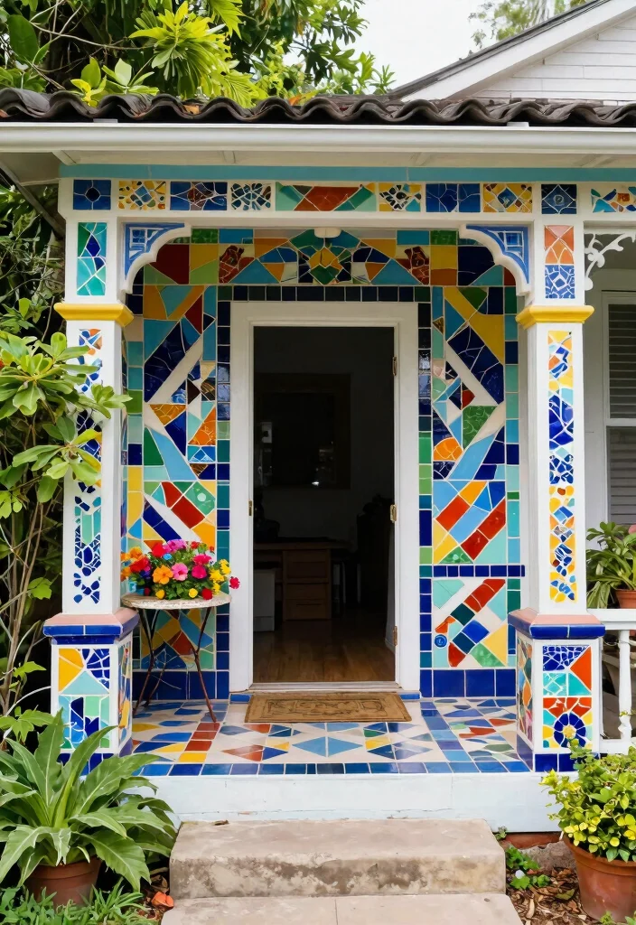 12 Front Porch Tile Ideas That Handle Weather and Foot Traffic - 4. Colorful Mosaic Tiles for an Artistic Vibe 1