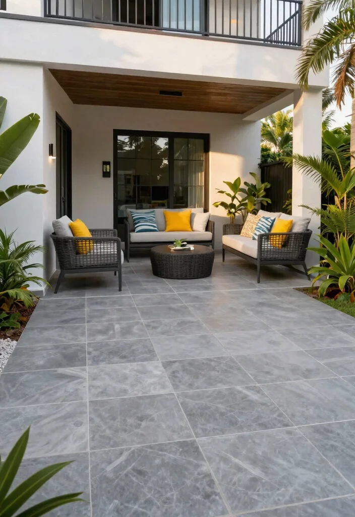 12 Front Porch Tile Ideas That Handle Weather and Foot Traffic - 7. Large Format Tiles for a Modern Appeal 1