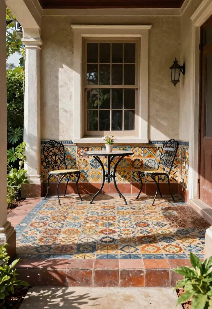 12 Front Porch Tile Ideas That Handle Weather and Foot Traffic - 9. Vintage Tiles for Timeless Elegance 1