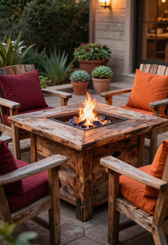 12 Gas Fire Pit Table Ideas That Don't Need a Propane Tank Swap Weekly - 1. Reclaimed Wood Elegance 1