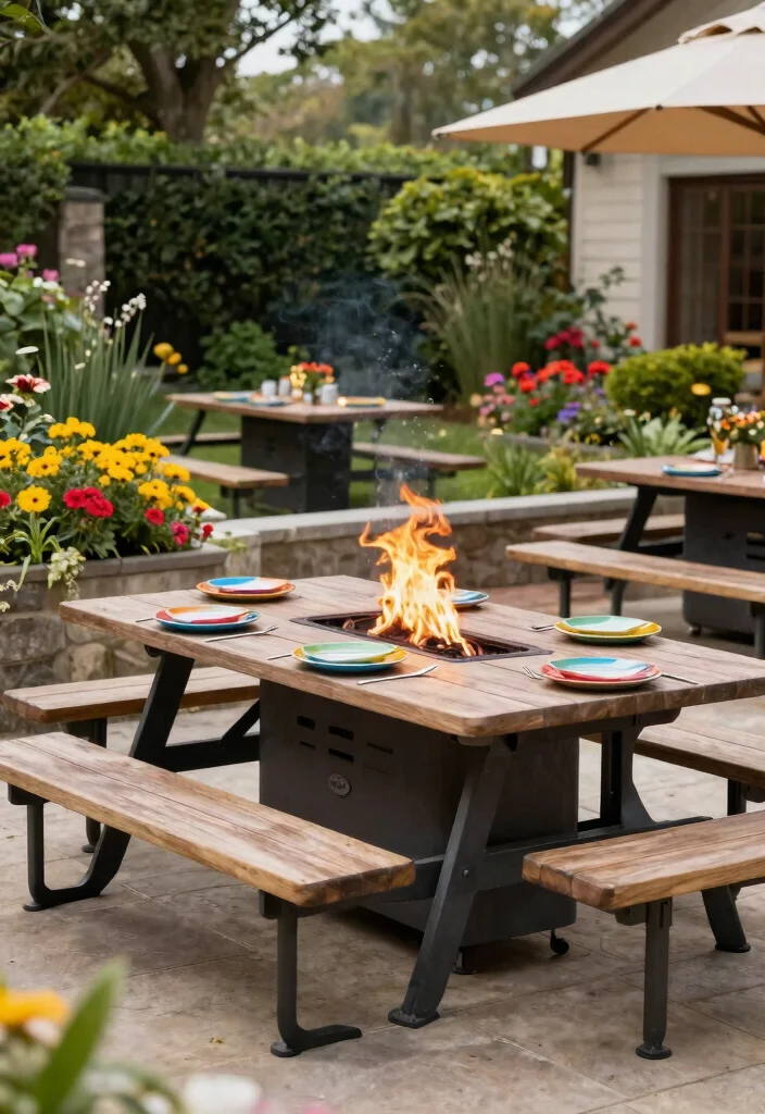 12 Gas Fire Pit Table Ideas That Don't Need a Propane Tank Swap Weekly - 5. Dual-Purpose Picnic Table 1