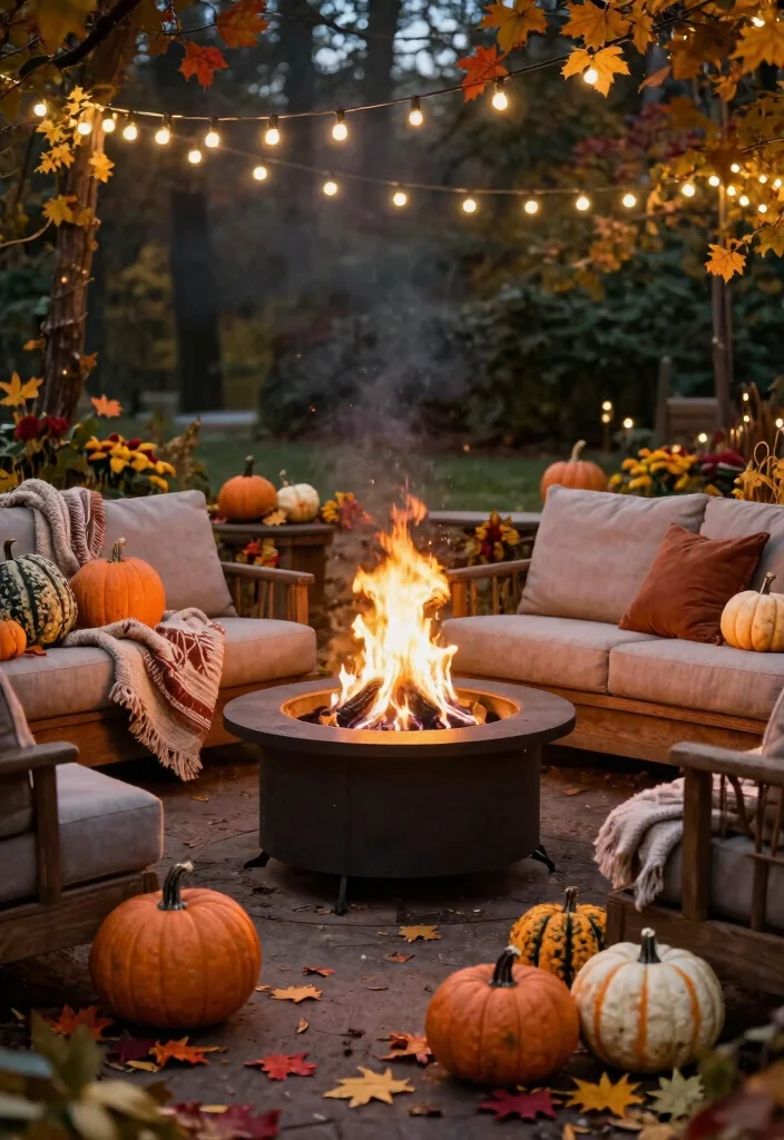 12 Home Fire Pit Ideas That Are Safe for Small Backyards - 12. Seasonal Decor Around the Fire Pit 1