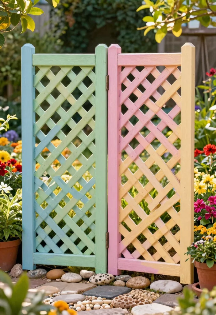12 Lattice Fence Panels Ideas That Provide Privacy Without Full Shade - 3. Colorful Painted Lattice Panels 1