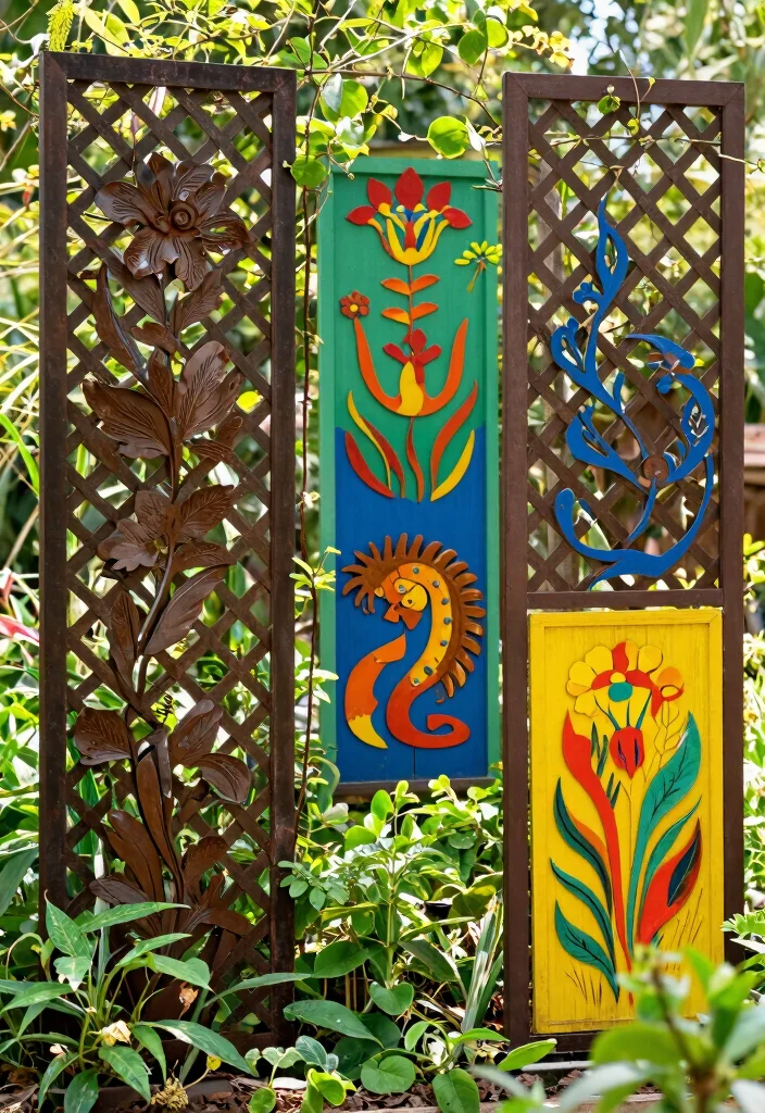 12 Lattice Fence Panels Ideas That Provide Privacy Without Full Shade - 6. Lattice Privacy Screens with Art 1