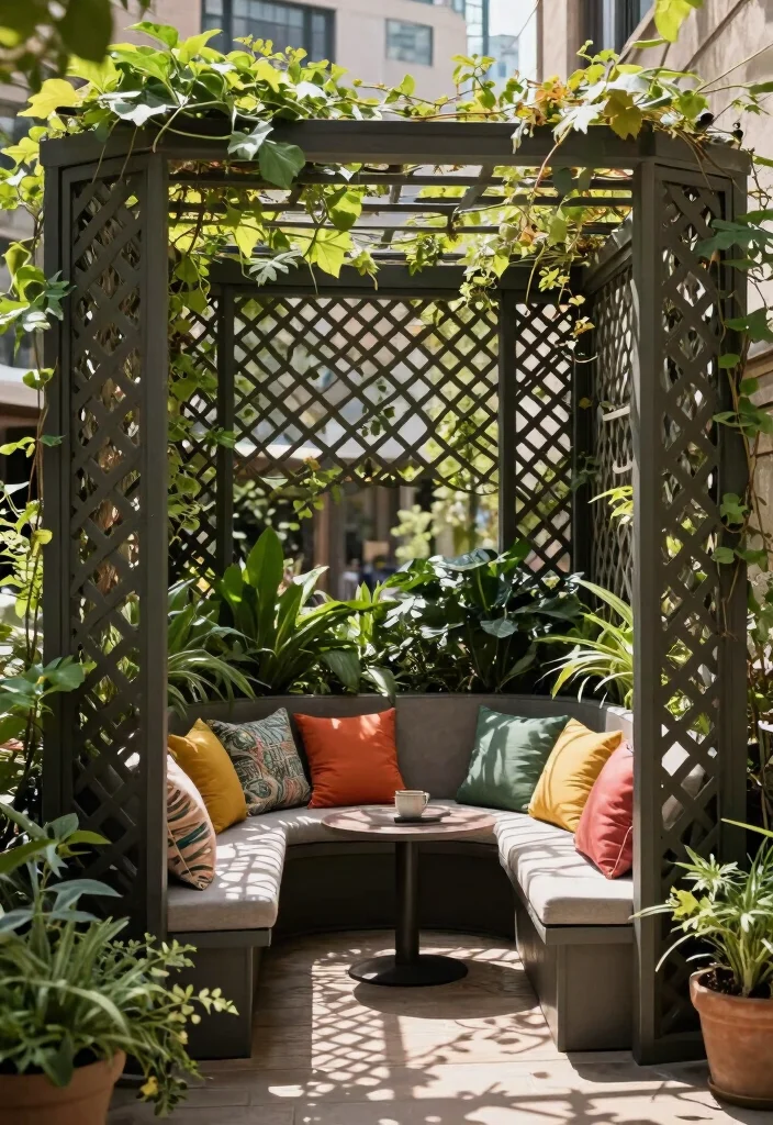 12 Lattice Fence Panels Ideas That Provide Privacy Without Full Shade - 9. Lattice Panels with Integrated Seating 1