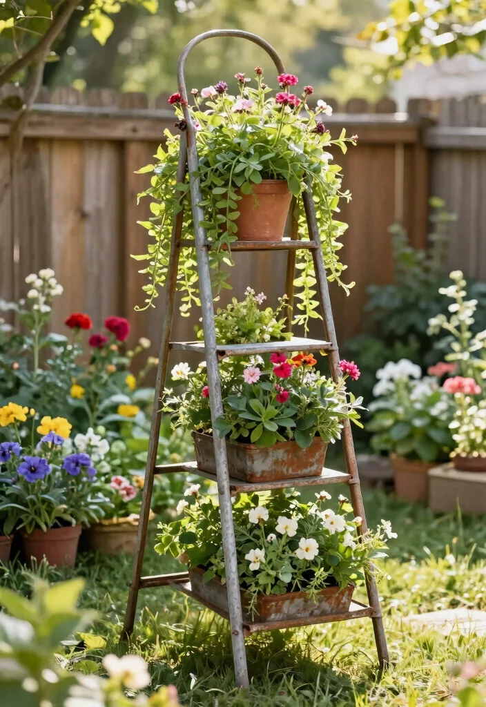 12 Outdoor Metal Plant Stands That Won't Rust or Tip Over - 3. The Rustic Ladder Stand 1