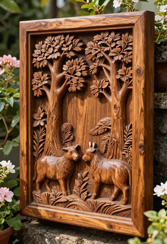 12 Outdoor Wall Art Ideas That Won't Fade or Rust in Direct Sun - 4. Weather-Resistant Wood Carvings 1