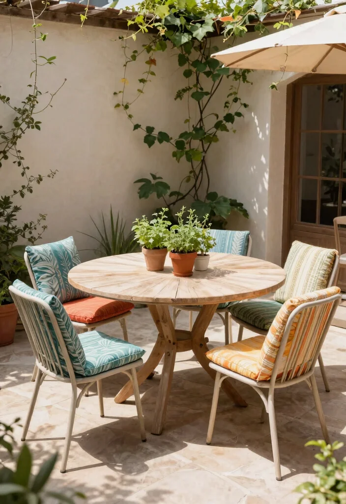12 Patio Dining Table Ideas That Seat Six in a Small Space - 1. Round Bistro Table Set 1