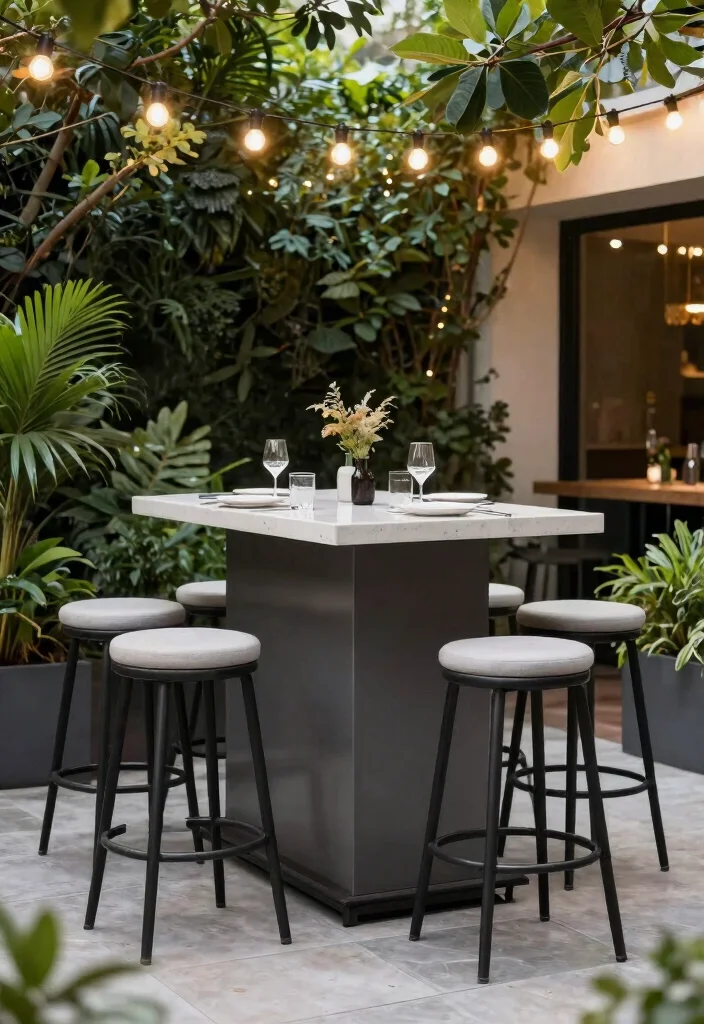12 Patio Dining Table Ideas That Seat Six in a Small Space - 10. Stylish Bar Table and Stools 1