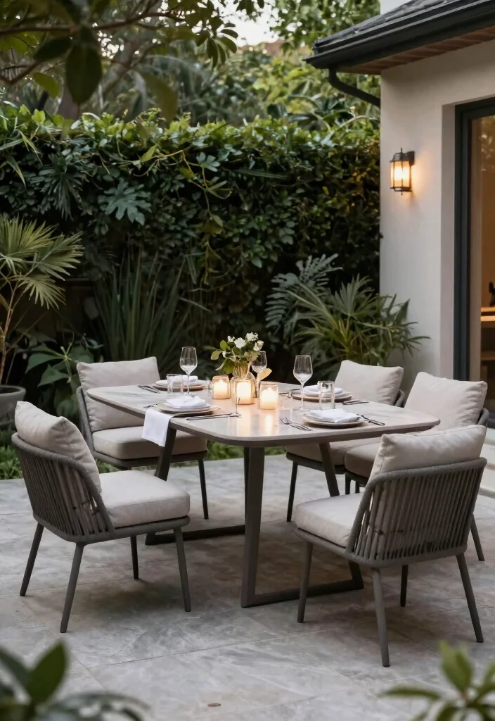 12 Patio Dining Table Ideas That Seat Six in a Small Space - 12. Elegant Outdoor Dining Suite 1