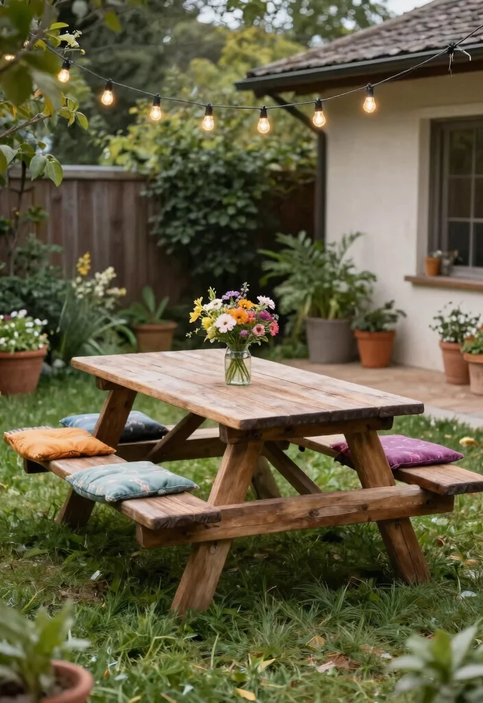 12 Patio Dining Table Ideas That Seat Six in a Small Space - 3. Rectangular Picnic Table 1