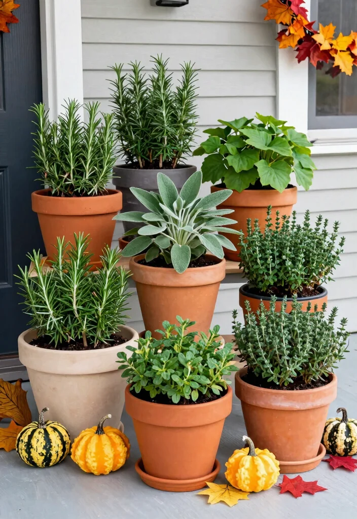 12 Thanksgiving Porch Decorations That Survive Wind - 10. Potted Herbs and Seasonal Edibles 1