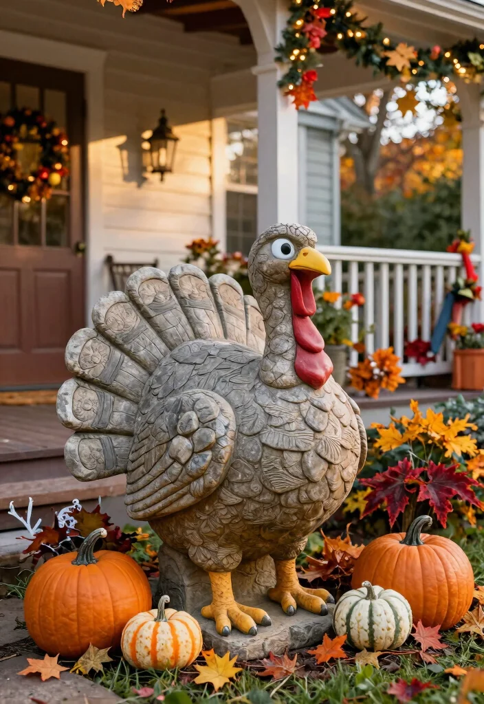12 Thanksgiving Porch Decorations That Survive Wind - 8. Wind-Resistant Garden Statues 1