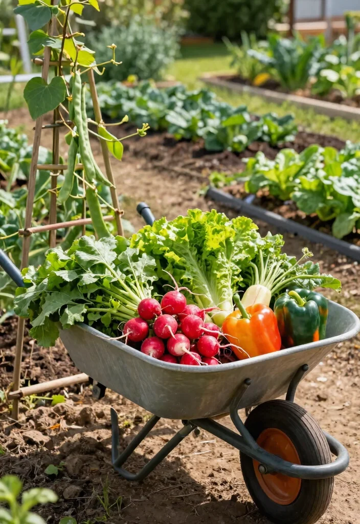 12 Wheelbarrow Planter Ideas That Drain Well and Don't Rust Out - 5. Wheelbarrow Vegetable Garden 1