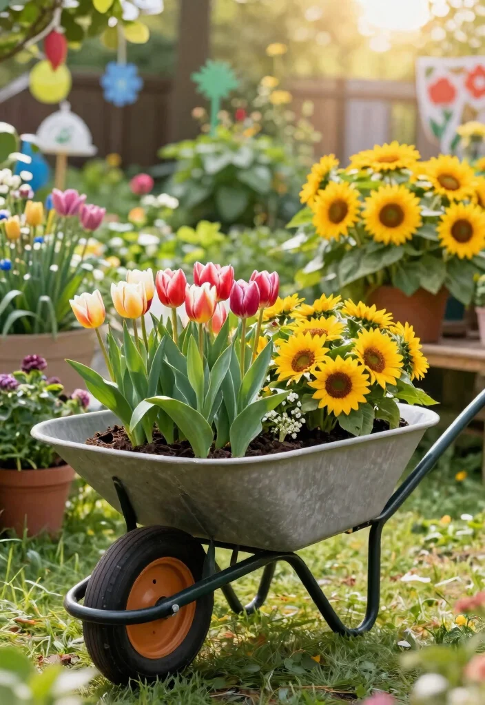 12 Wheelbarrow Planter Ideas That Drain Well and Don't Rust Out - 9. Seasonal Display Wheelbarrow 1