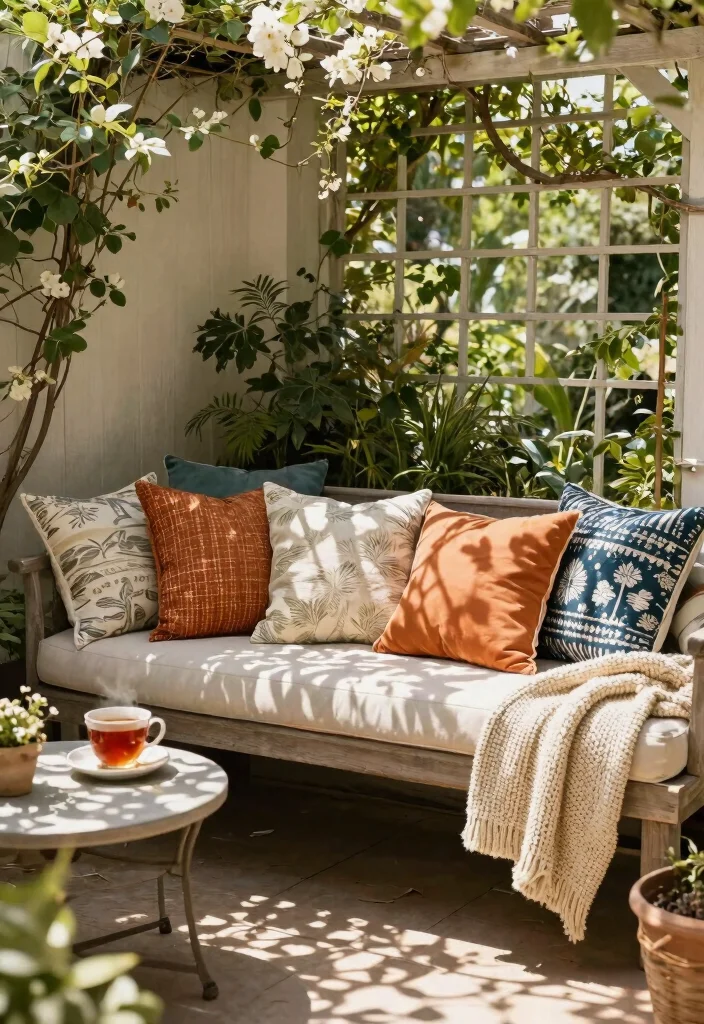 14 Boho Patio Decor Ideas on a Budget That Actually Look High-End - 3. Colorful Pillows and Throws 1