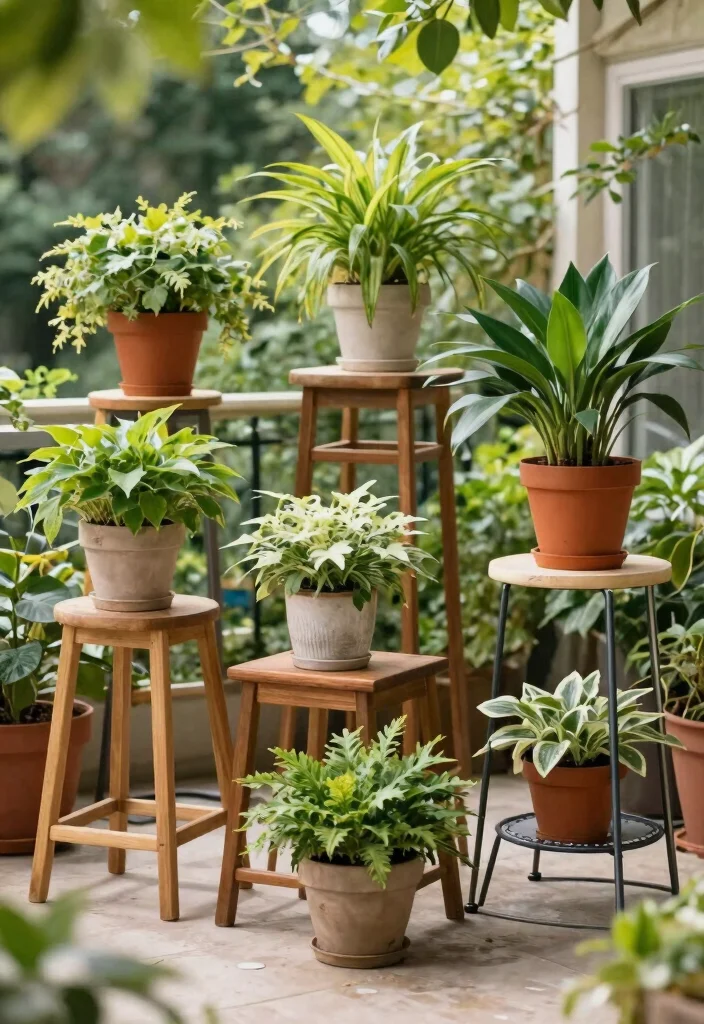 14 Boho Patio Decor Ideas on a Budget That Actually Look High-End - 5. Plant Stands for Vertical Gardening 1