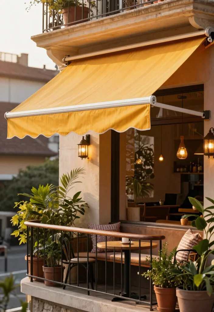 14 Curtains for Balcony Ideas That Block Sun Without Drilling - 11. Retractable Awnings with Fabric 1