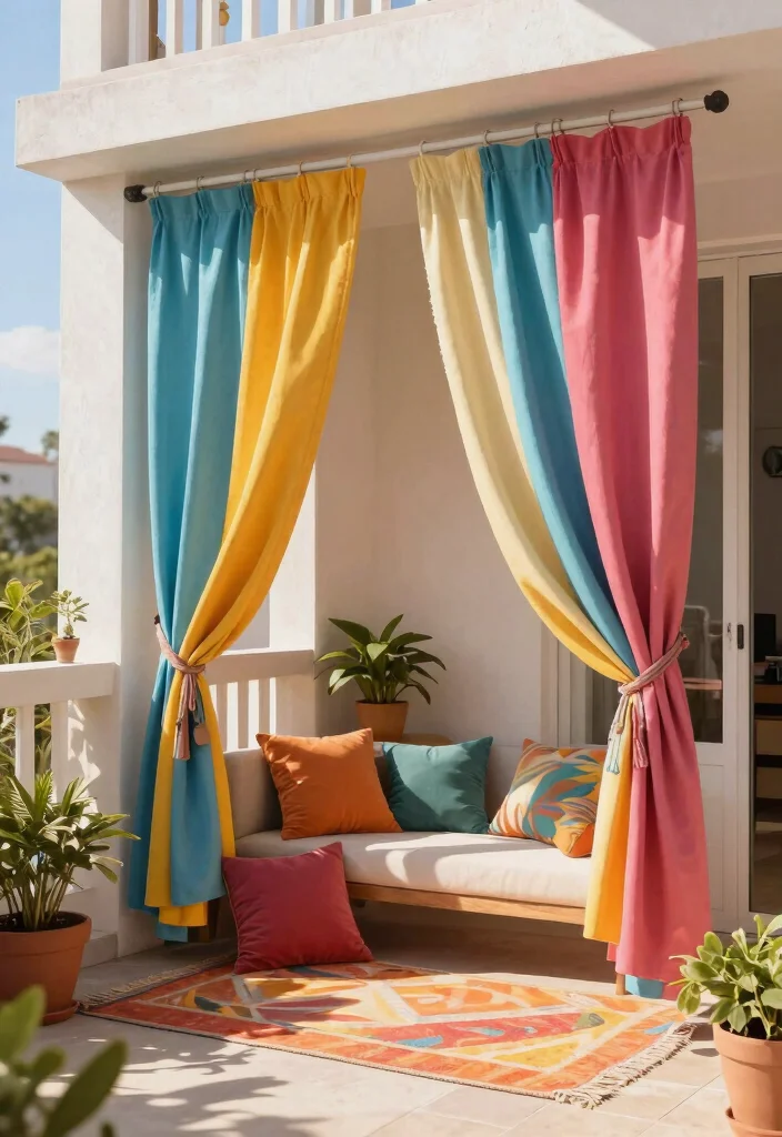 14 Curtains for Balcony Ideas That Block Sun Without Drilling - 4. Outdoor Fabric Curtains 1