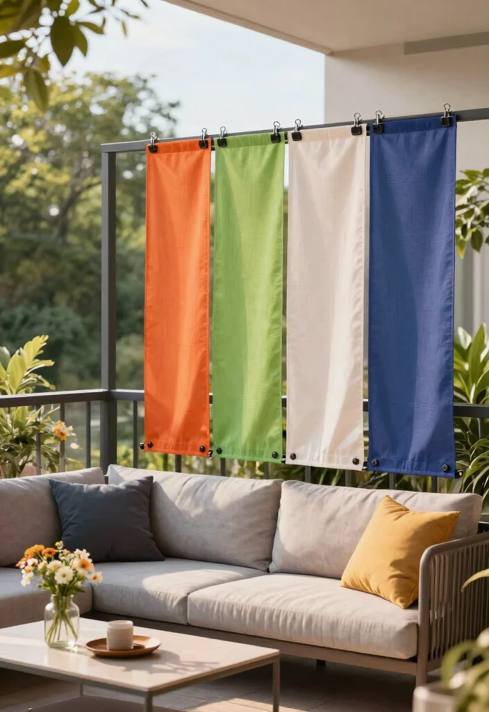 14 Curtains for Balcony Ideas That Block Sun Without Drilling - 7. Fabric Panels with Magnetic Clips 1