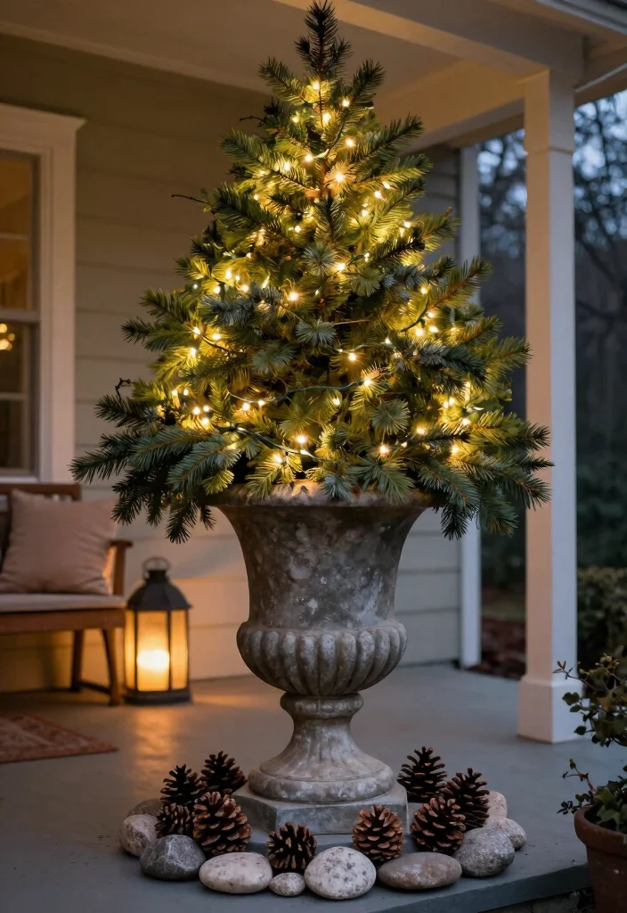 14 Fall Urns for Front Porch That Last Through First Frost - 8. Whimsical Fairy Lights in a Large Urn 1