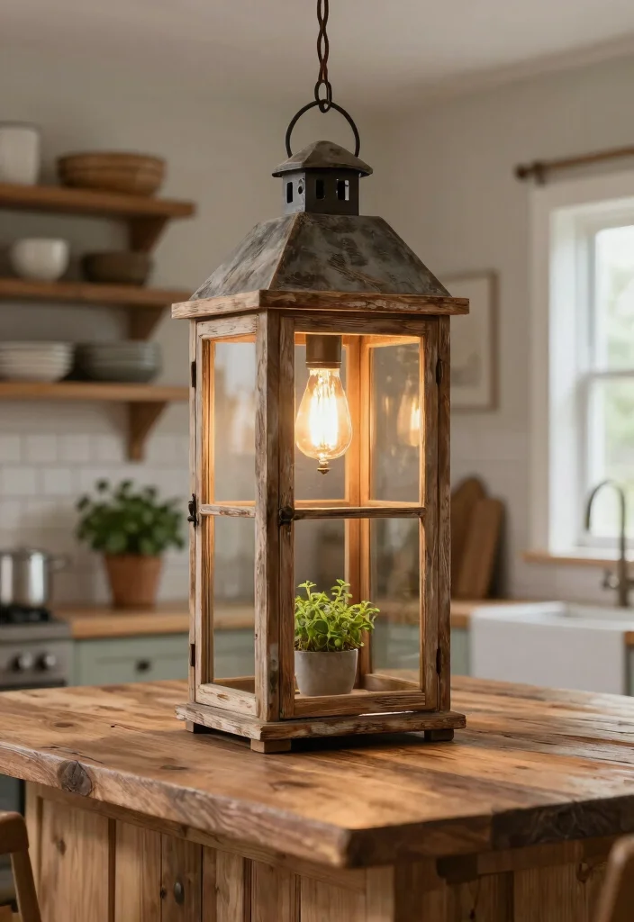 14 Farmhouse Pendant Lighting Ideas That Brighten Dark Kitchens - 1. Rustic Wooden Lanterns 1