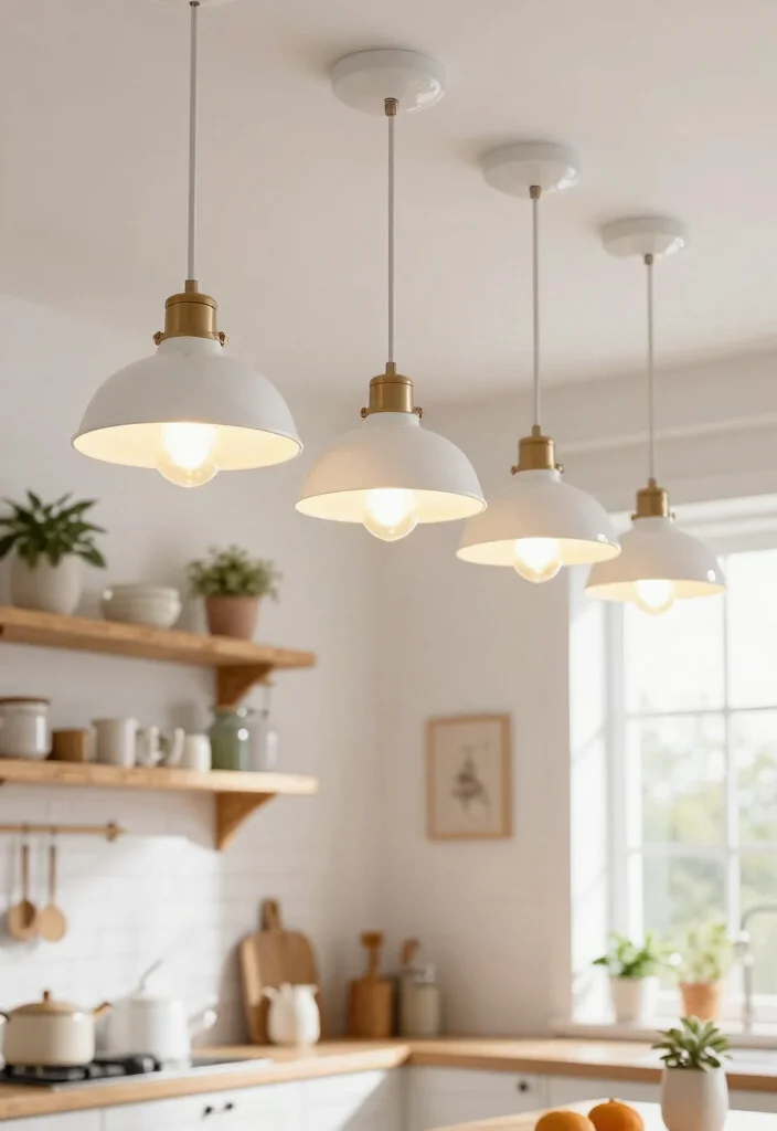 14 Farmhouse Pendant Lighting Ideas That Brighten Dark Kitchens - 13. Vintage Schoolhouse Lights 1