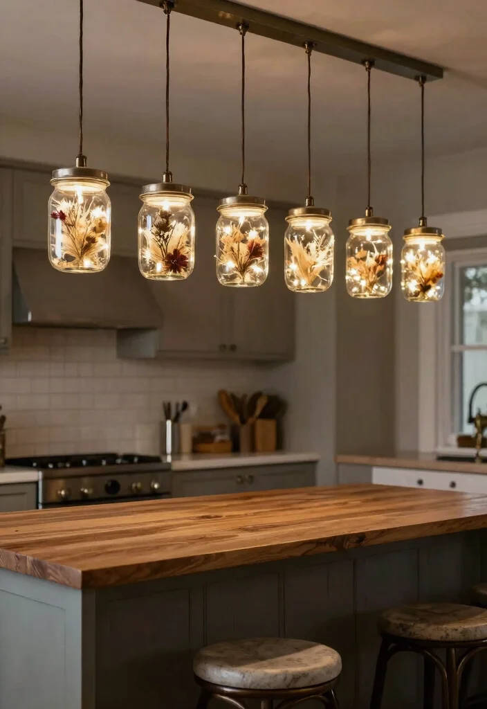 14 Farmhouse Pendant Lighting Ideas That Brighten Dark Kitchens - 5. Glass Jar Pendants 1