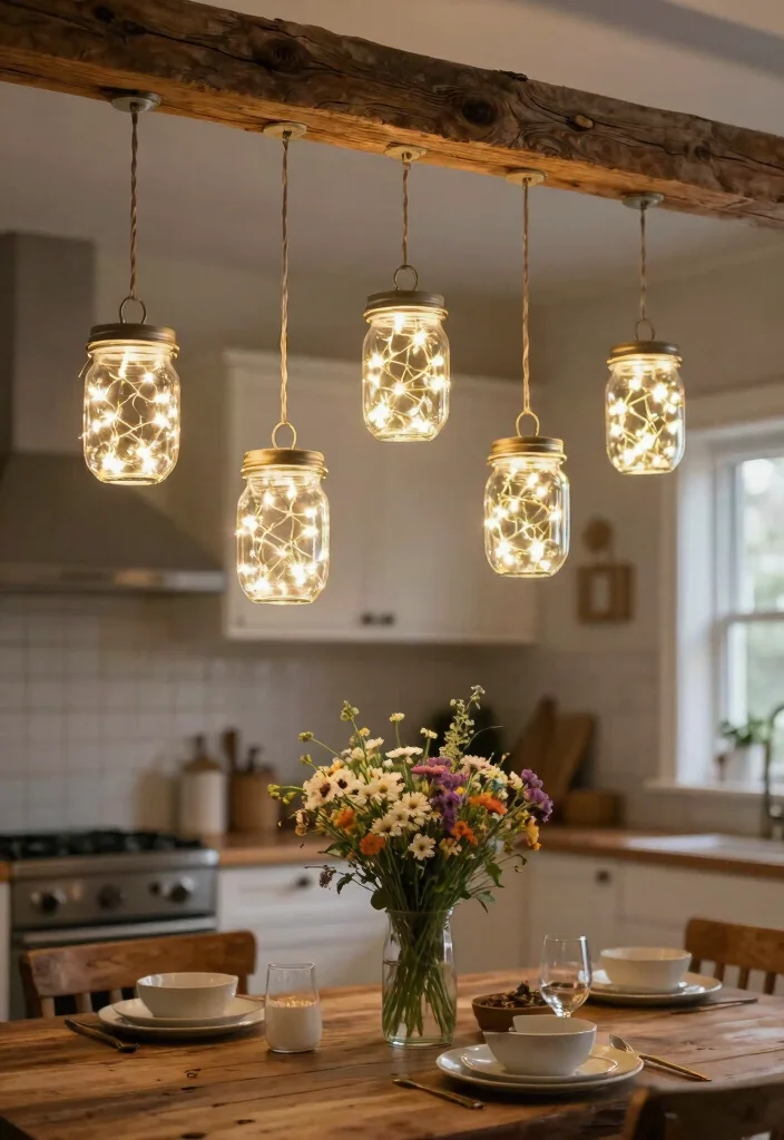 14 Farmhouse Pendant Lighting Ideas That Brighten Dark Kitchens - 7. Simple Mason Jar Lights 1