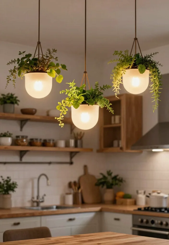 14 Farmhouse Pendant Lighting Ideas That Brighten Dark Kitchens - 9. Hanging Planter Lights 1
