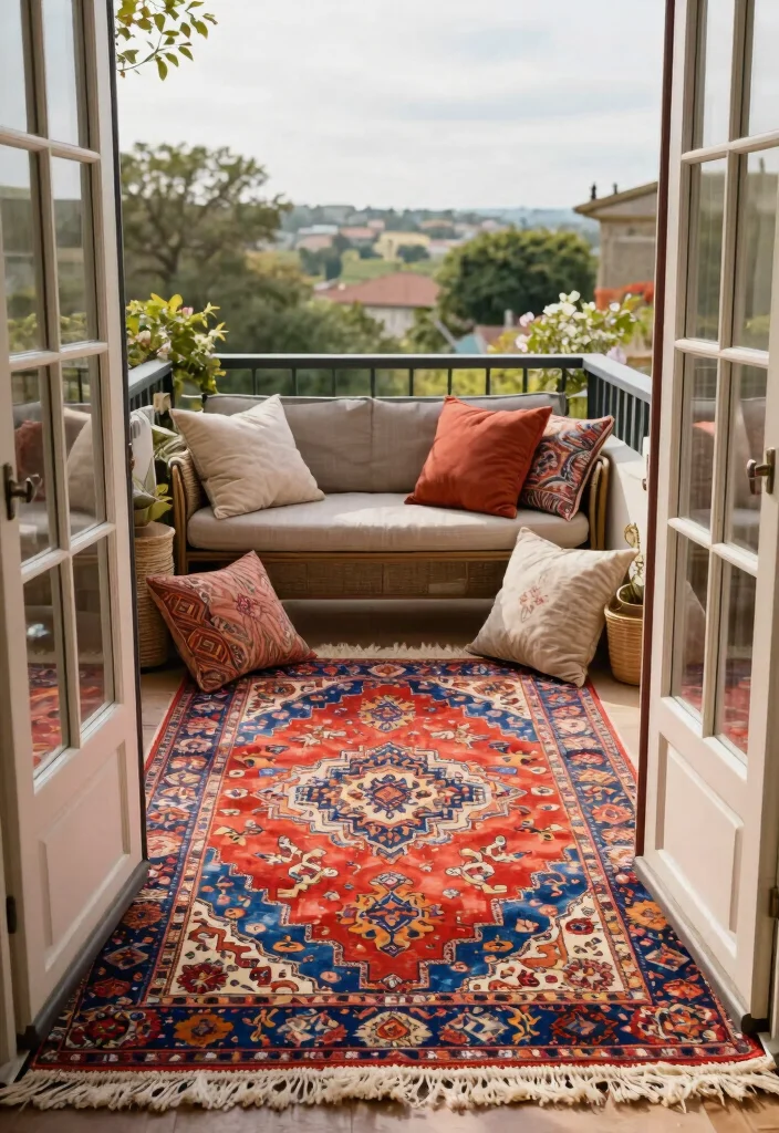 14 French Doors Patio Ideas That Let in Light Without Losing Privacy - 11. Outdoor Rugs 1