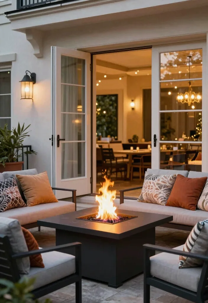 14 French Doors Patio Ideas That Let in Light Without Losing Privacy - 7. Fire Pit Table 1