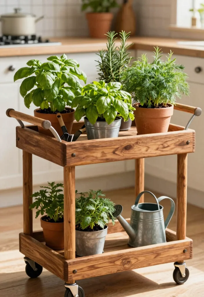14 Herb Planter Ideas for Small Spaces and Tight Windowsills - 14. Portable Herb Carts 1