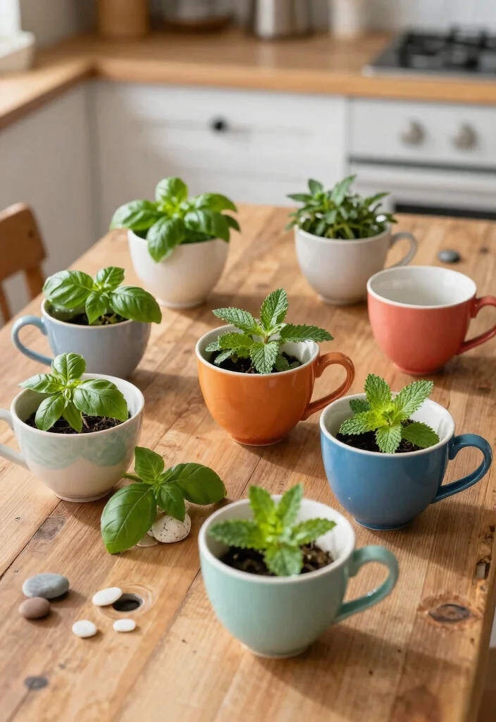 14 Herb Planter Ideas for Small Spaces and Tight Windowsills - 5. Repurposed Teacups and Mugs 1