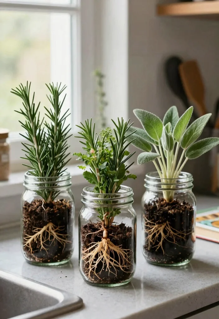 14 Herb Planter Ideas for Small Spaces and Tight Windowsills - 6. Glass Jar Herb Garden 1