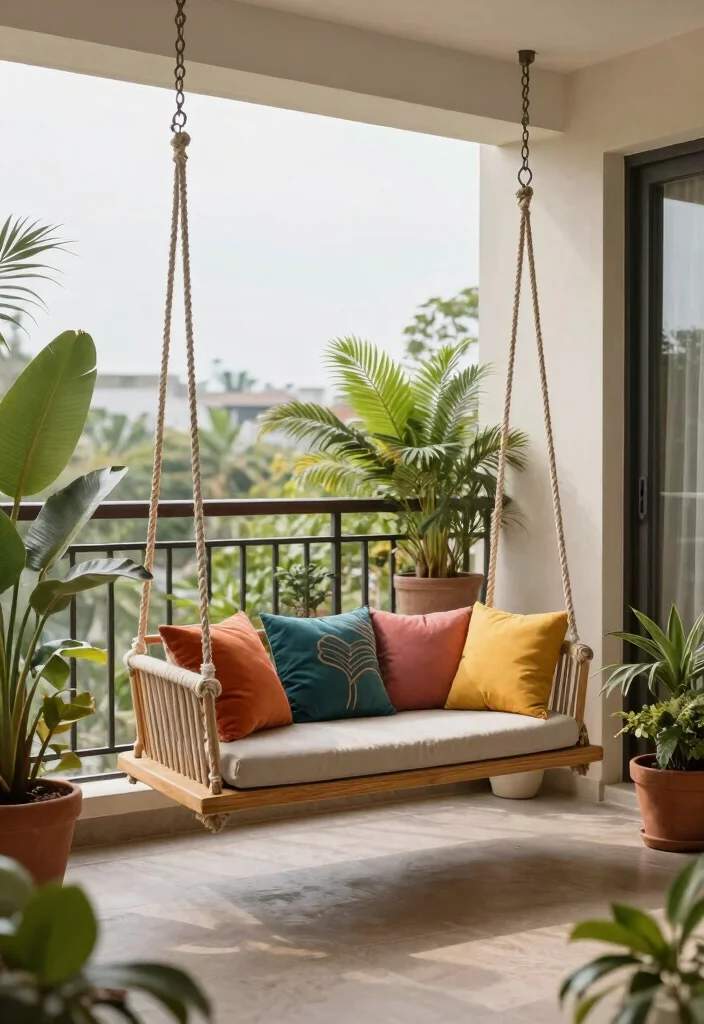 14 Jhula in Balcony Ideas That Fit Tight Spaces and Weight Limits - 12. Artistic Swing 1