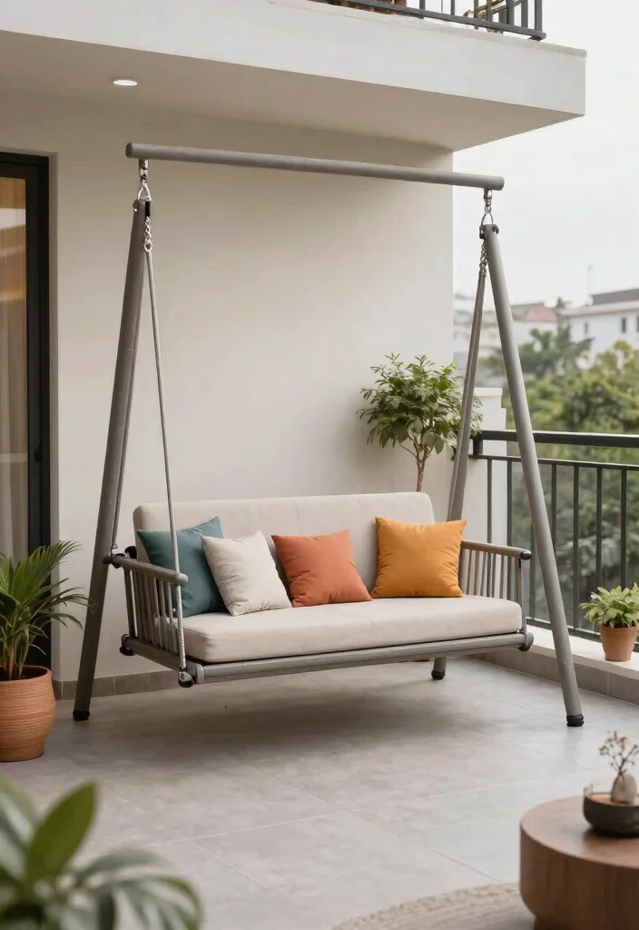 14 Jhula in Balcony Ideas That Fit Tight Spaces and Weight Limits - 14. Floating Swing with Frame 1