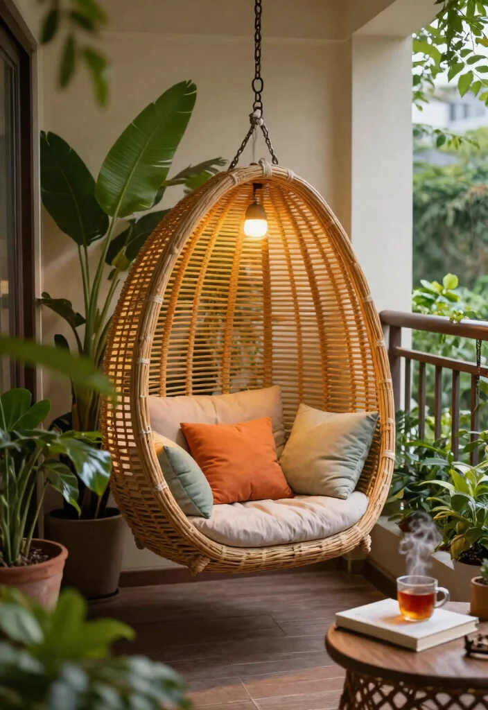 14 Jhula in Balcony Ideas That Fit Tight Spaces and Weight Limits - 3. Cozy Hanging Nest 1