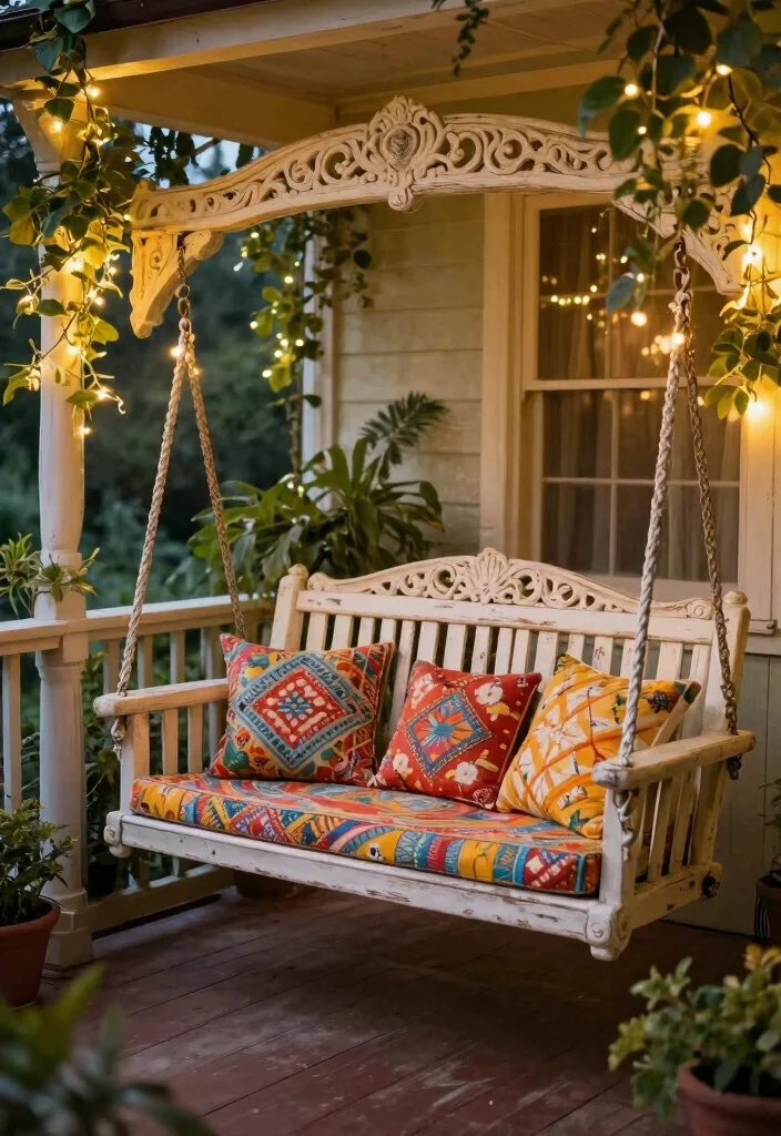 14 Jhula in Balcony Ideas That Fit Tight Spaces and Weight Limits - 4. Vintage-Style Porch Swing 1