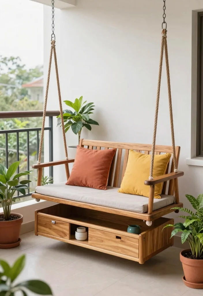 14 Jhula in Balcony Ideas That Fit Tight Spaces and Weight Limits - 6. Dual-Purpose Jhula 1