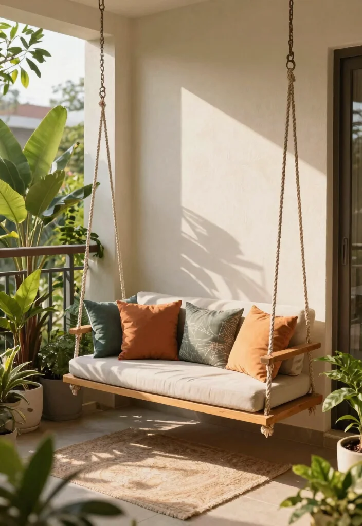 14 Jhula in Balcony Ideas That Fit Tight Spaces and Weight Limits - 8. Compact C-Swing 1