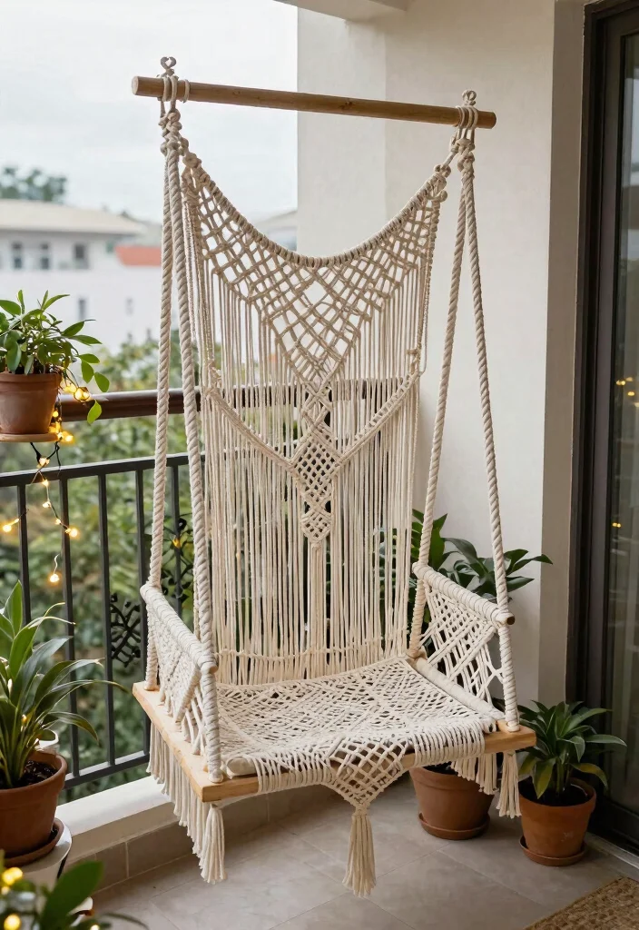14 Jhula in Balcony Ideas That Fit Tight Spaces and Weight Limits - 9. DIY Macrame Swing 1