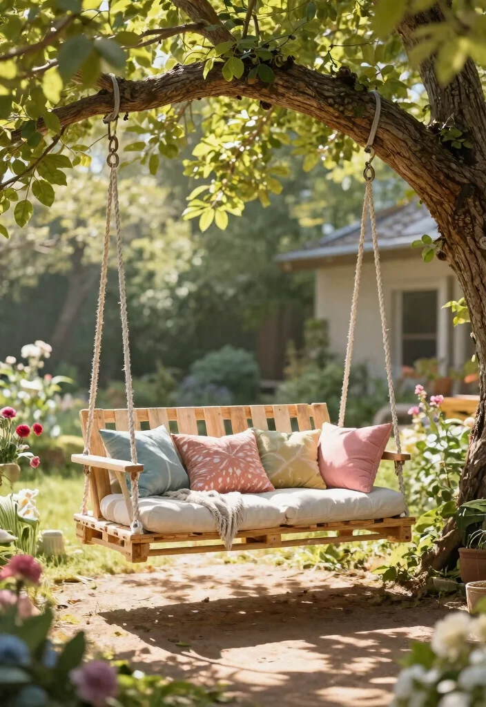 14 Pallet Patio Furniture Ideas That Actually Hold Up Outdoors - 8. Pallet Swing Chair 1