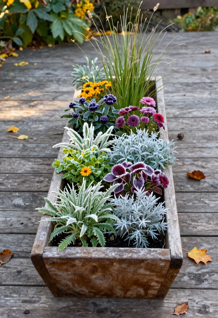 15 Fall Planter Ideas That Last Through Frost Without Replanting - 14. Rustic Wooden Troughs 1