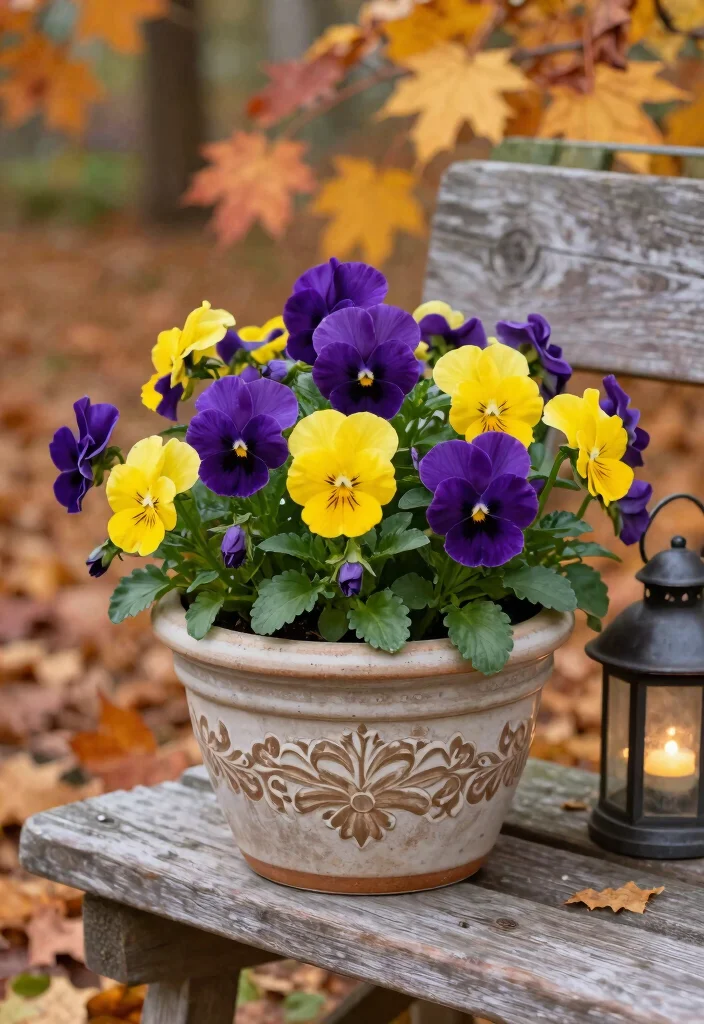 15 Fall Planter Ideas That Last Through Frost Without Replanting - 2. Pansies and Violas 1