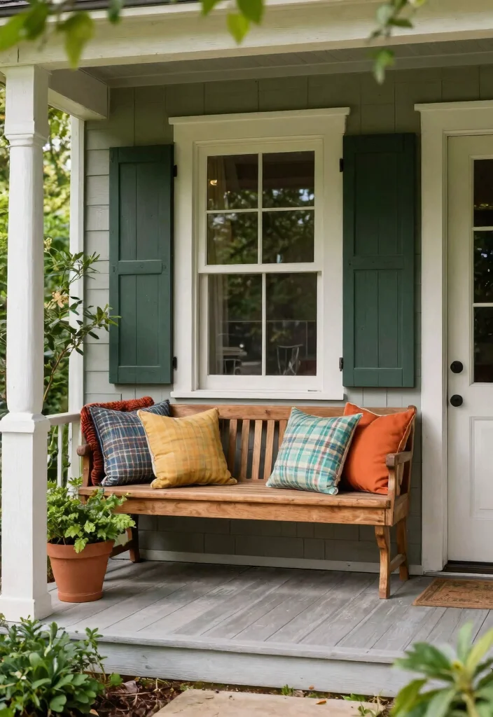 15 Farmhouse Front Door Ideas That Boost Curb Appeal on a Budget - 14. Built-in Seating Nooks 1
