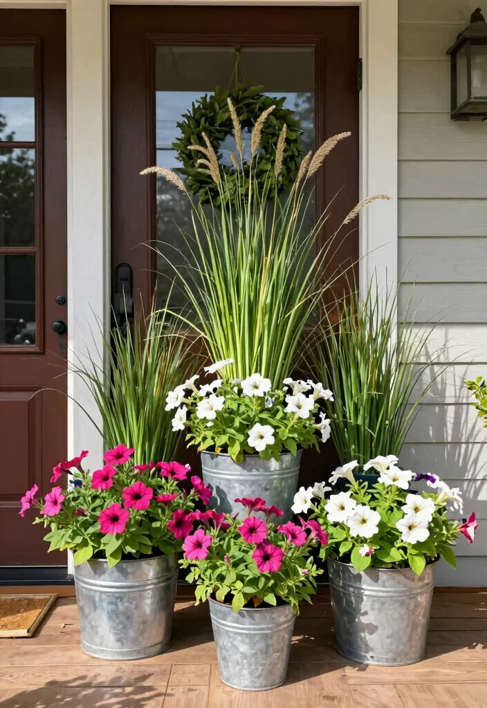 15 Farmhouse Front Door Ideas That Boost Curb Appeal on a Budget - 3. Potted Plant Displays 1