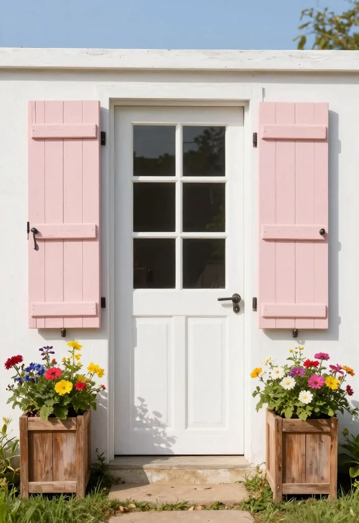 15 Farmhouse Front Door Ideas That Boost Curb Appeal on a Budget - 4. DIY Shutter Planters 1